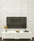 Bubble Texture 3D PVC Wall Panels 12 Pack For Interior Decor Covers 32 Square Feet 19.7 Inches By 19.7 Inches behind TV stand