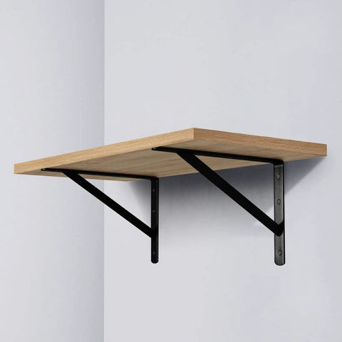 Heavy Duty Shelf Brackets 12 x 8 Inch Black Metal L Angle Brackets With Screws 10 Pack supporting wooden shelf