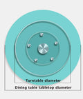 Diagram of Massive 35 Inch Turntable Lazy Susan Tabletop Rotating Tray With Tempered Glass Display Plate dimensions on turquoise background