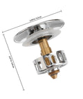 Brass Bathtub Drain Plug Replacement with Push Button Flat Seal, showing chrome and brass components, dimensions 2.44 in x 2.67 in.