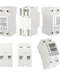 Heavy Duty Adjustable Digital Voltage Protector For AC 120v Single Phase Circuits With Over Under Relay 63a Knockout Current Shield And Dual Led Monitor Quick Snap Din Rail Mount showcased from multiple angles.