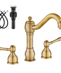 Vintage 8 Inch Widespread Bathroom Faucet With 3 Hole 2 Lever Handles Deck Mount And Pop Up Drain Antique Brass Includes Hot And Cold Water Supply Lines For A Retro Vibe Powder Room Makeover