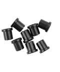 Heavy Duty Suspension Upper Lower A Arm Control Lever Flanged Sleeve Bushings Isolators Kit Eight Piece Replacement M158746 black rubber bushings arranged.