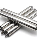 Heavy Duty 2 Inch Stainless Steel Conveyor Rollers With Galvanized Ends For Woodworking Feed Tables 18 Inch Long Five Pack stacked on white background.