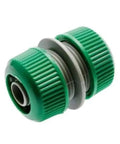 Top Tier Five Piece Quick Connect Hose Kit For Garden Drip Irrigation And Pipe Repair, Includes Plastic Adapter Fittings To Fix Leaks And Extend Water Flow Smoothly Without Tools Or Hassle. Green plastic quick-connect hose fitting for drip irrigation repair