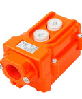 Up Down Momentary Hoist Pushbutton Switch CoB31 AC250V 15A AC380V 10A Heavy Duty Crane Control Button with push buttons and orange housing.