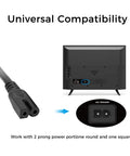 2 Prong Polarized AC Power Cord Heavy Duty 18 AWG Wire for Sewing Machines and Televisions, shown with universal compatibility