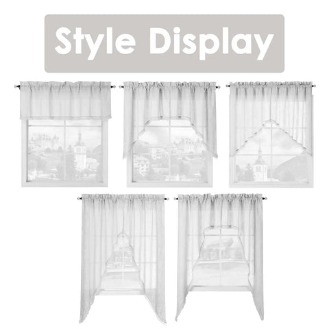 Tassel Linen Textured Swag Valances For Farmhouse Kitchen And Small Windows Light Filtering Rustic Topper, gray, 36x63 inch, displayed