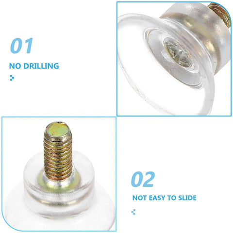 Close-up of Ten Piece Screw On Glide Set With Suction Cups That Keep Your Sofas And Tables Stay Put, showing no drilling feature.