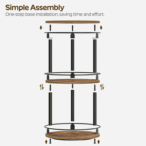 Assembly diagram for 3 Tier Lazy Susan Spice Rack Rotating Turntable Organizer For Cabinet, Countertop And Pantry Spins Smooth Like A Boss With A 360 Degree Spin Rustic Brown And Black Finish SR23BR 10.2 X 10.2 X 18 Inches