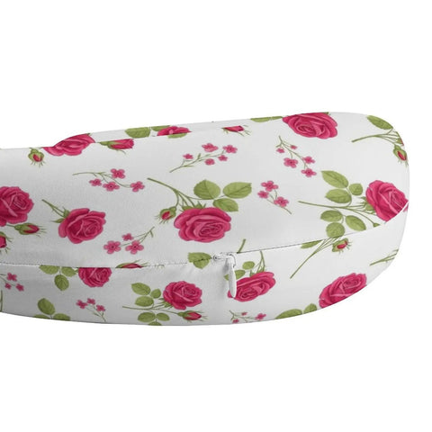 U Shaped Travel Neck Pillow For Women Comfy Plush Comfort For Sleeping And Napping Breathable Floral Pink Rose Vintage Design Ideal For Planes Cars And Travel with floral pattern close-up.
