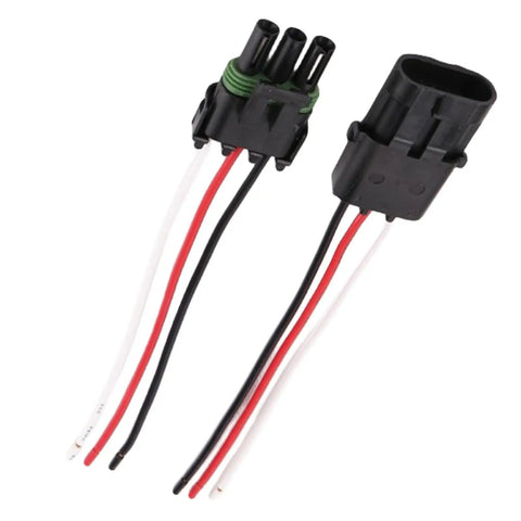 Upgrade Your Ride With Quality 3 Socket Weather Pack Connector Kits Perfect For Automotive Marine Racing And Industrial Jobs As A Durable Waterproof Replacement For Old Broken Parts Built To Last Longer Than Stock. 3-pin waterproof connector kit with red, black, and white wires