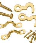 Gold Colored Brass Hook Catch With Three Quarters Inch Small Hooks And Screws, heavy duty brass hardware for boxes and chests.
