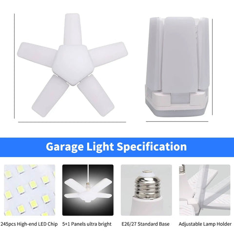 4 Pack LED Garage Lights, 60W Each, 8000 Lumens, 6500K Daylight Ceiling Light With 5 Adjustable Panels For Workshop