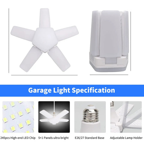 Super Bright LED Garage Light 2 Pack 10000 Lumens 6500K Shop Light With Five Adjustable Panels, 100W Ceiling Fixture