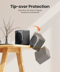 Mini Space Heater For Home And Office Indoor Use Takes The Chill Off Fast PTC Ceramic 500W Energy Efficient Compact Desk Heater demonstrating 45-degree tip-over protection on a table