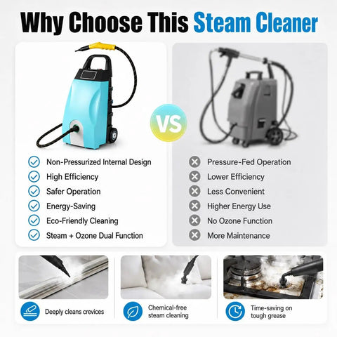 Comparison of Hot Shot 3000W Portable Steam Cleaner Heavy Duty High Pressure Steamer features with pros and cons.