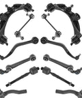 Top Tier Heavy Duty 12 Piece Front Steering And Suspension Kit For 2011-2012 Ford Fusion V6 with control arms and tie rods.