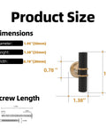 Product dimensions for 10 Pack Matte Black and Champagne Bronze Knurled Cabinet Knobs with dimensions and screw length details.