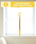 Image of 0.4m Adjustable Window Catch Pole Tool For High Windows placed on a window frame, showing ergonomic grip and aluminum shaft with non-slip handle.