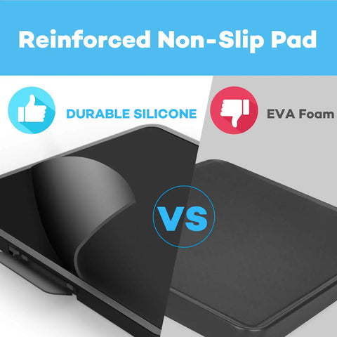 Image comparing durable silicone vs EVA foam on Extra Large Appliance Sliding Tray With Lever Assist For Easy Under Cabinet Rolling And Smooth No Fuss Countertop Moves Fits Ninja Foodi Instant Pot Air Fryer Coffee Maker Stand Mixer Blender And More.