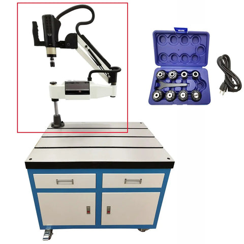 Be lockery 220V Universal Electric Tapping Machine With Touch Screen For M3 To M20 Thread Making, shown with accessories on a sturdy workstation.