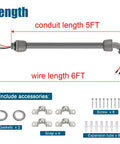 Six Foot Non Metallic Liquid Tight Conduit Kit with pre wired 1/2 inch electrical whip, 6ft wire, accessories shown