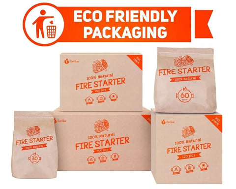 Eco-friendly packaging of XXL 200 Count Waterproof Fire Starters For Indoor And Outdoor Fires Quick Natural Ignite No Chemicals Needed
