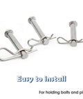 95 Piece Dope Stainless Steel Hitch Pin Clip Set With 7 Sizes R Shaped Cotter Pins displayed and easy installation text