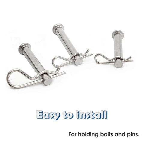 95 Piece Dope Stainless Steel Hitch Pin Clip Set With 7 Sizes R Shaped Cotter Pins displayed and easy installation text