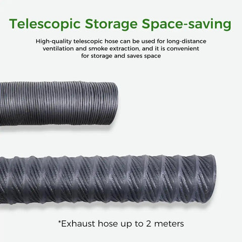 Fume Extraction Kit For 3D Printer Enclosures With 70mm Hose And 4000 RPM showing collapsible exhaust hose up to 2 meters.