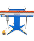Front view of Industrial Magnetic Pan And Box Sheet Metal Brake For 20 Gauge Capacity Heavy Duty Pro Grade Press Brake, blue and orange design.