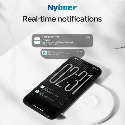 Smartphone screen displaying TT Lock app alerts, Wi-Fi Gateway For Smart Door Locks With TT Lock App Remote Control Alexa Voice Compatible Hub.