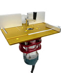 Top Shelf Router Lift Base For Serious Woodworkers Aluminum Alloy Frame with smooth crank adjustment and 4 jaw clamp.