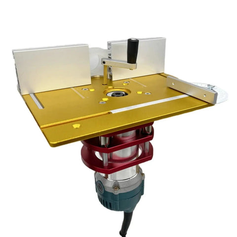 Top Shelf Router Lift Base For Serious Woodworkers Aluminum Alloy Frame with smooth crank adjustment and 4 jaw clamp.