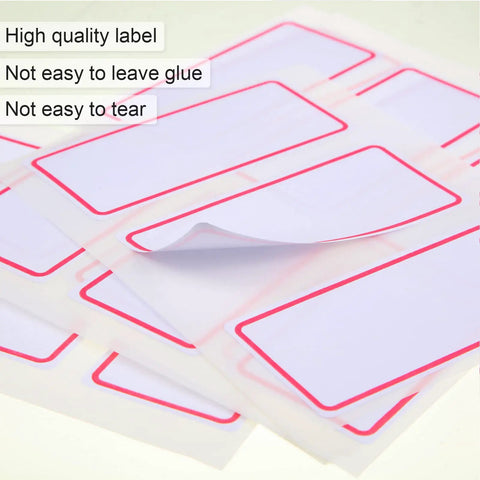 High quality label sheets with pink borders, ideal for organization, part of 84 Pack Plastic Cubby Bins For Classroom Storage Rainbow Organizer.