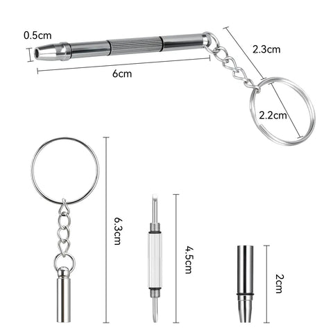 Eyeglass Repair Kit With 120 Piece Micro Screws And 4 In 1 Screwdriver dimensions and parts view