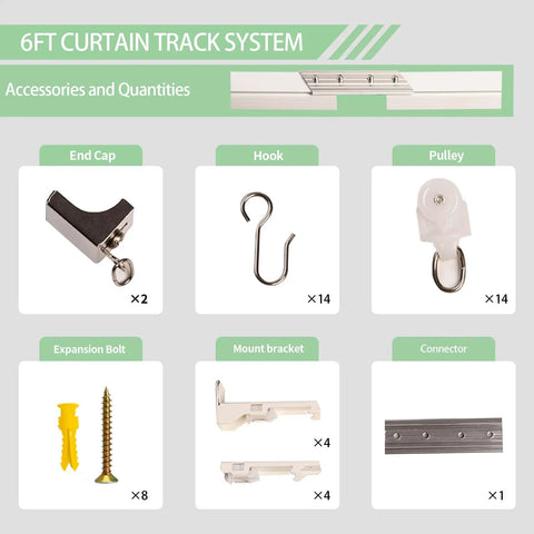 Heavy Duty Aluminum Curtain Track System With Adjustable Ceiling Or Wall Mount 3 Feet To 6 Feet Roller Hooks For Grommet And Pleated Drapes White Finish Built To Last accessories set