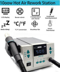 High Power 1000W Hot Air Rework Station With Auto Sleep, 110V Digital LCD Display and nozzle on white background