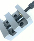 Close-up of a metal vise component for Lathe Swivel 2 Way Vertical Milling Slide 4 x 5 Inch with 88mm Self Centering Vise for Instant Milling on Lathes