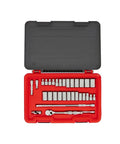 3/8 Inch Drive 32 Piece SAE and Metric 12 Point Socket Set in AERO Case Includes Standard and Metric Sizes for Auto Bike
