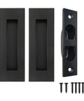 Heavy Duty Pocket Door Handles With Slick Edge Pull Upgrade Your Homestead Setup With Zero Sweat Install Using 304 Stainless Steel Build For Sleek Black Finish And Reliable Operations, featuring black recessed pulls and screws.