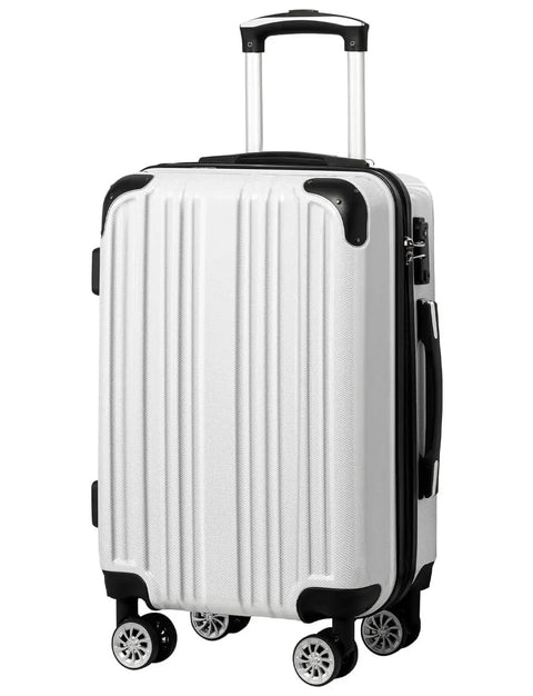 Durable Lightweight Carry On Luggage With PC Plus ABS Hard Shell, Dual Spinner Wheels, TSA Lock, And YKK Zipper, White Grid Finish 20 Inch