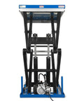Heavy Duty Wireless Remote Control Double Scissor Hydraulic Lift Table With 4400 Lb Load Capacity And 72.6 Inch Height For Warehouse Jobs, detailed view from the front.