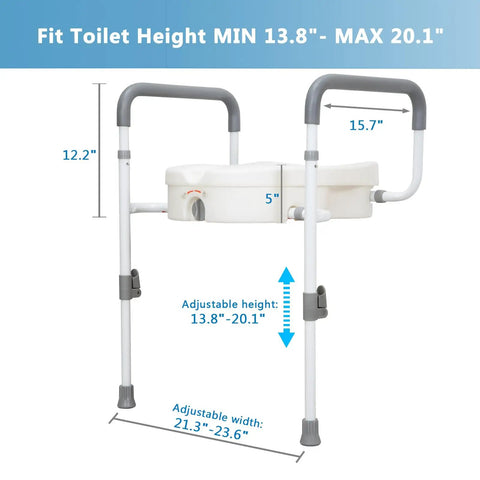 Super Steady Raised Toilet Seat With Secure Grab Bars And Anti Tip Legs Adds Five Inch Lift For Seniors Delivers Rock Solid Support And Makes Getting Up Easy As Pie