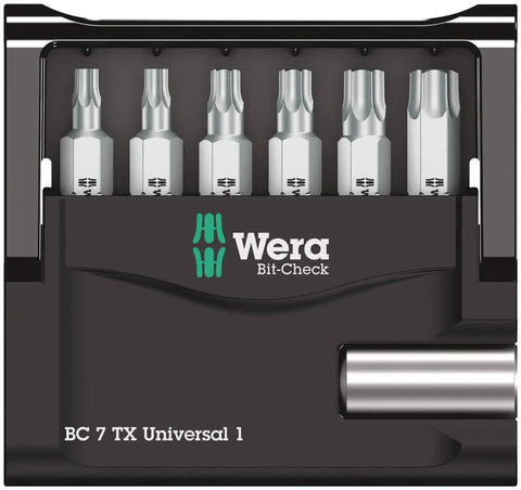 Image of Six Piece Professional Torx TX10 TX40 Mini Bit Set With Universal Bit Holder 1/4 Inch Shank Clamshell Packaging Durable Bits