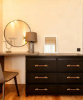 Modern dresser with 10 Pack 5 Inch Cabinet Pulls in Wood and Gold Finish Round Wood Kitchen Cabinet Handles and Dresser Knobs