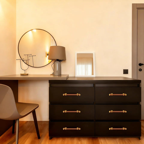 Modern dresser with 10 Pack 5 Inch Cabinet Pulls in Wood and Gold Finish Round Wood Kitchen Cabinet Handles and Dresser Knobs