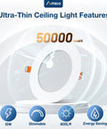 Sixteen Pack 6 Inch Ultra Thin LED Recessed Ceiling Light With Junction Box 6000K Daylight Clear White 12W features
