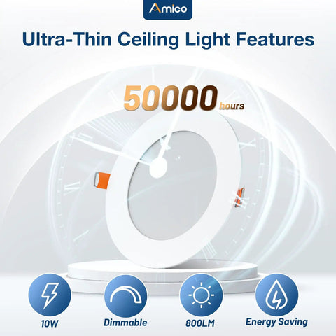 Sixteen Pack 6 Inch Ultra Thin LED Recessed Ceiling Light With Junction Box 6000K Daylight Clear White 12W features